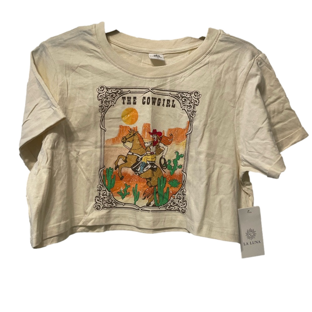 La Luna Cream Graphic Crop Top